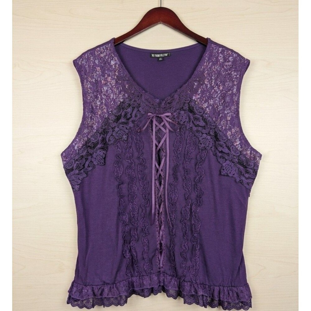 The Pyramid Collection Corset Style Ruffle Lace Knit Top
